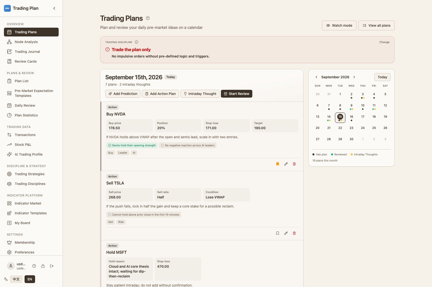 Trading Plan web app